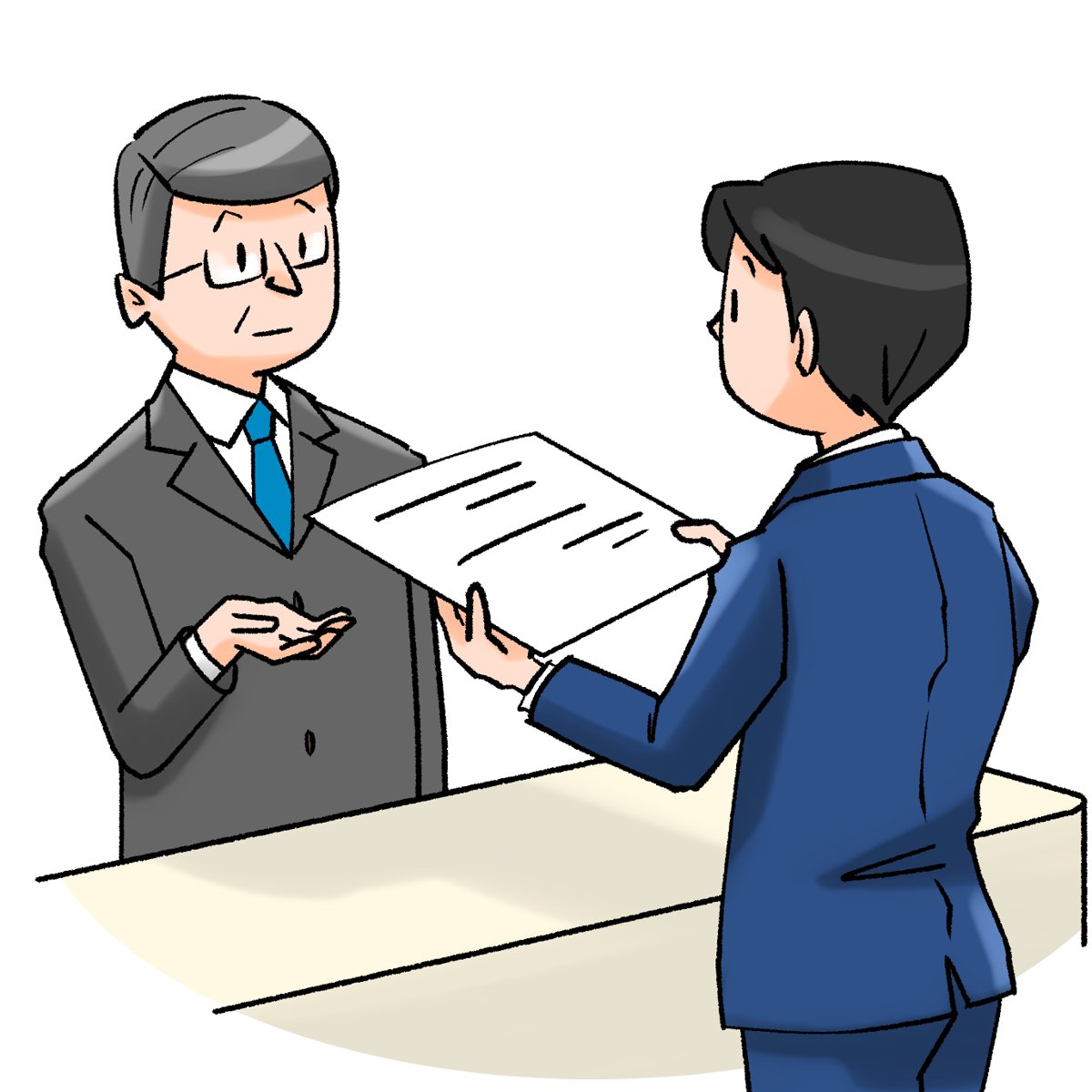 書類を渡して報告する（イラスト）