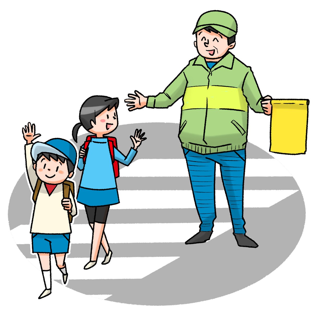 横断歩道の見守り（イラスト）