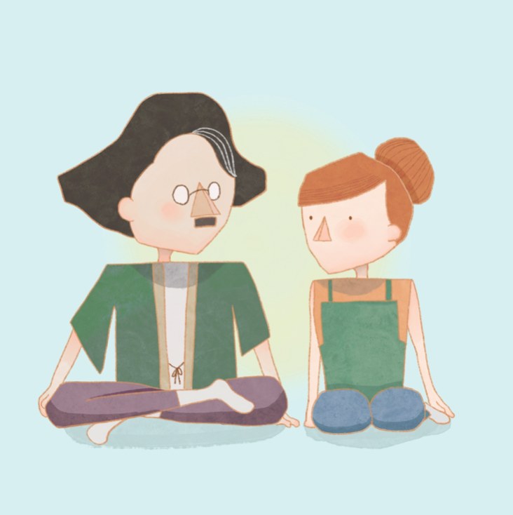 An illustration of the skit for Ame Futte Ji Katamaru