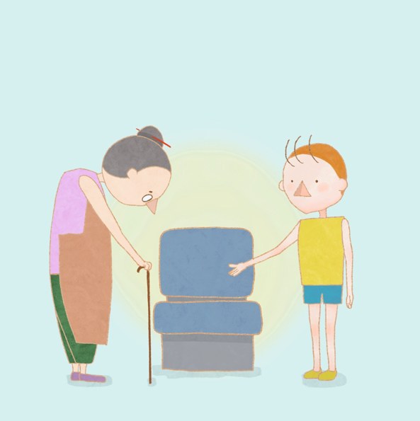 An illustration of the skit for Nasake wa Hito no Tame Narazu
