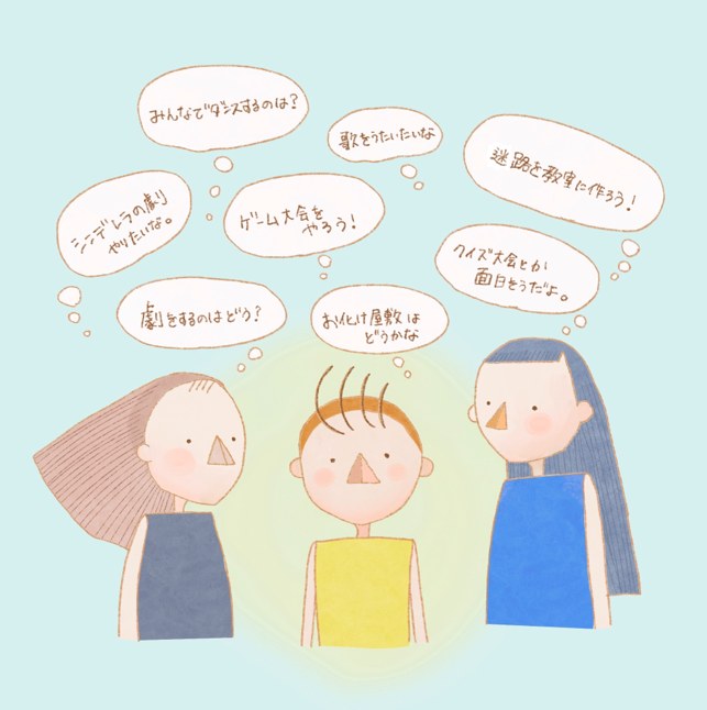 An illustration of the skit for Sannin Yoreba Monju no Chie