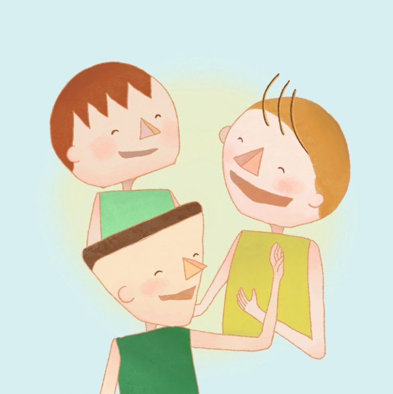 An illustration of the skit for Warau Kado ni wa Fuku Kitaru