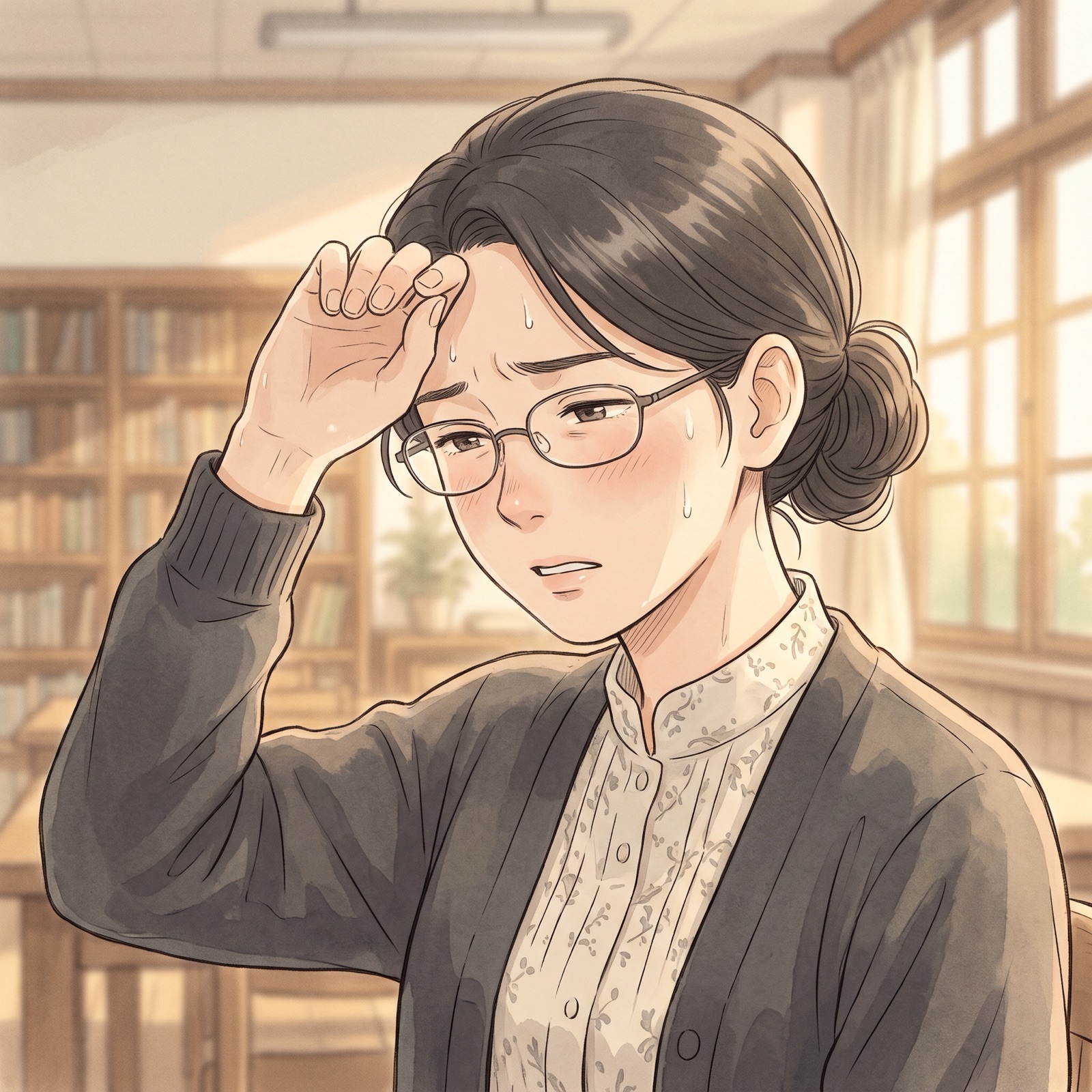 額の汗をぬぐう和花