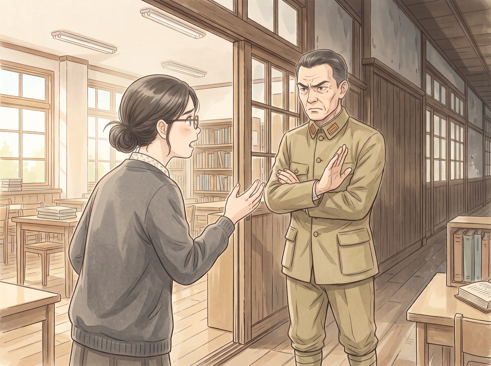 図書室で向き合う先生と和花