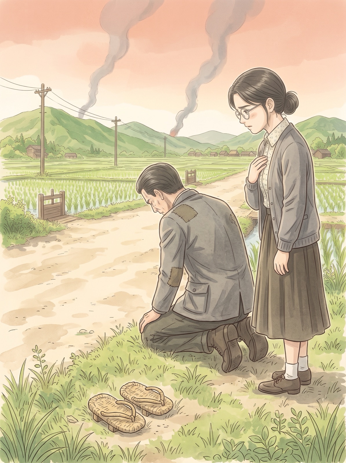 道ばたに残された小さなわらじ