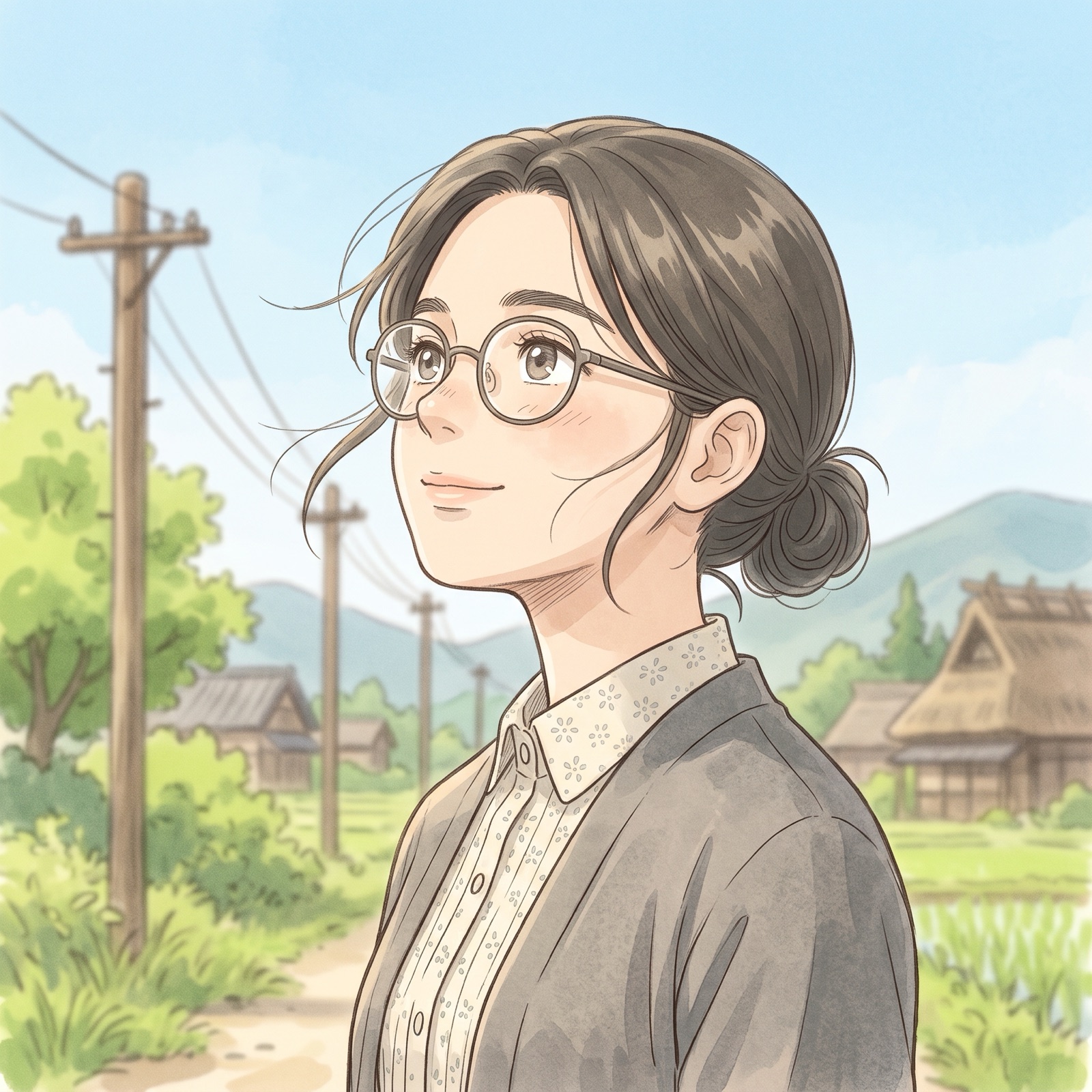 空を見上げてほほえむ和花