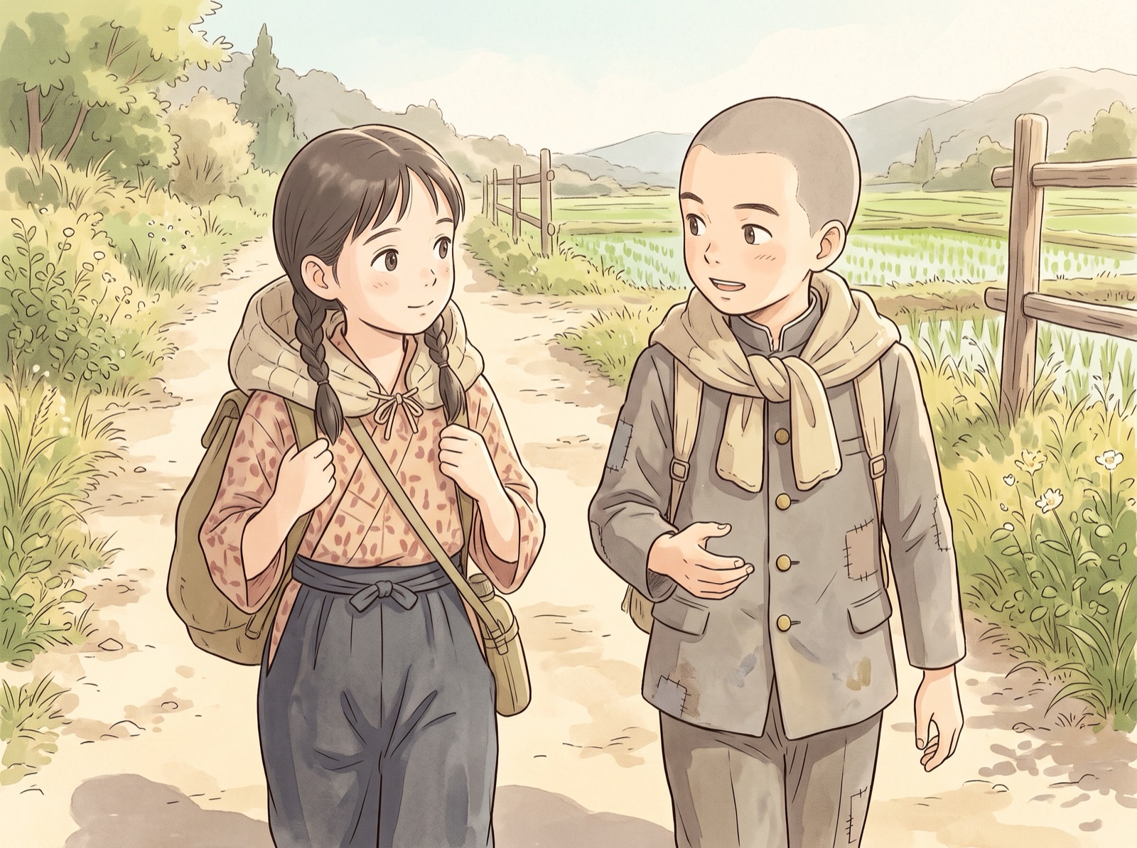 下校中に話す女の子と男の子